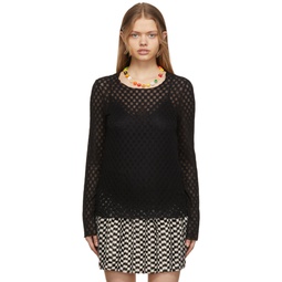 Black Checkered Mesh Long Sleeve Shirt 221894F110000