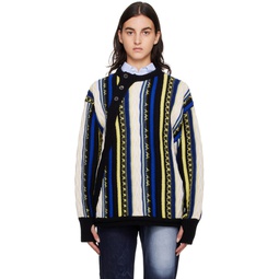 Blue   Yellow Buttoned Sweater 222039F096011