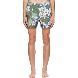 Green Floral Swim Shorts 222076M208002