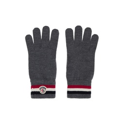 Gray Tricolor Knit Gloves 222111M135003