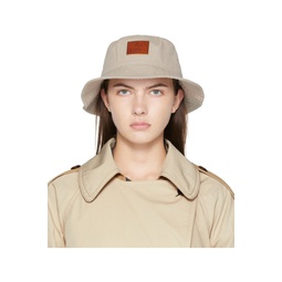 Beige Leather Patch Bucket Hat 222129F015002