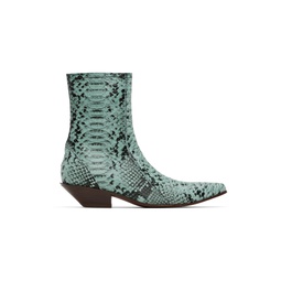 Blue Snake Print Ankle Boots 222129F113007