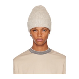 Off White Ribbed Beanie 222129M138028