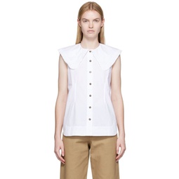 White Poplin Sleeveless Shirt 222144F109000