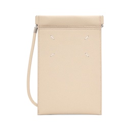Beige Leather Phone Pouch 222168M171034