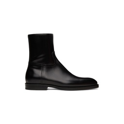 Black Leather Zip Up Boots 222358M228007
