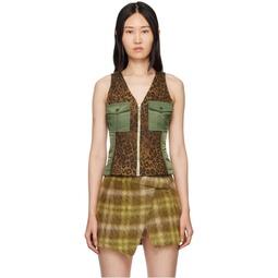 Brown and Green Paneled Vest 222375F068000
