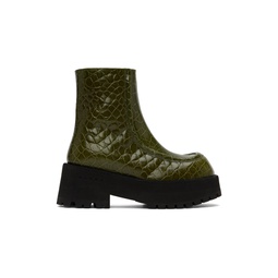 Green Croc Embossed Platform Ankle Boots 222379F113013