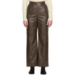 Brown Grained Faux Leather Pants 222428F084002