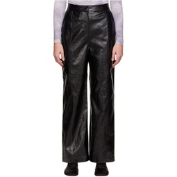 Black Grained Faux Leather Pants 222428F084003