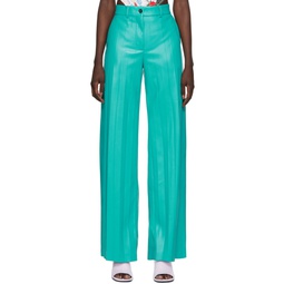 Blue Pleated Faux Leather Pants 222443F087004