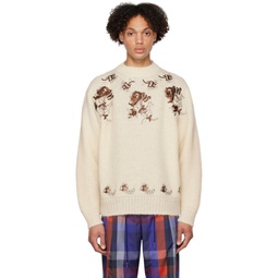 Off White Flower Embroidery Sweater 222445M201001