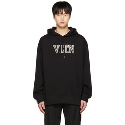 Black Embroidered Patch Hoodie 222476M202010