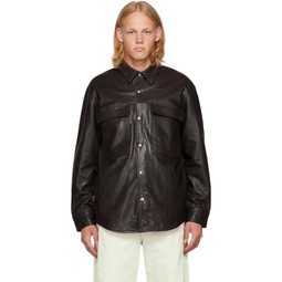 Black Flap Pocket Leather Jacket 222497M181000
