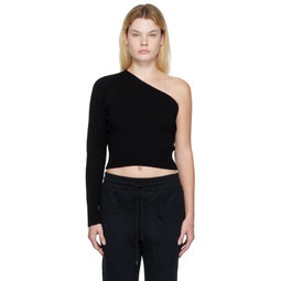 Black Asymmetric Sleeve Sweater 222520F096000