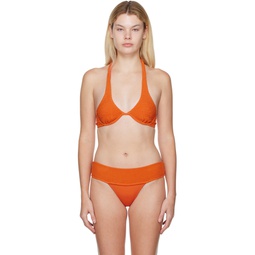 Orange Smocked Bikini Top 222541F105014