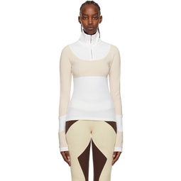 White   Beige Half Zip Sweater 222586F097002