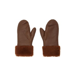Brown Shearling Mittens 222594F012027