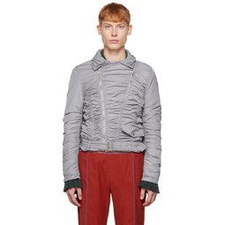 SSENSE Exclusive Gray Ruched Bomber Jacket 222731M175001