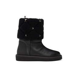 Black Roman Stud Quilted Winter Boots 222807F113005