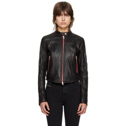 Black L Fox A Leather Jacket 231001F064001