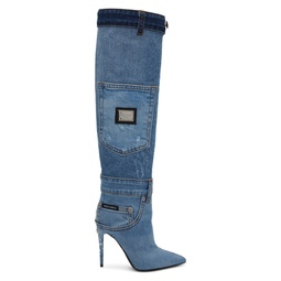 Blue Patchwork Boots 231003F115000