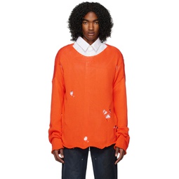 Orange Distressed Sweater 231010M201001
