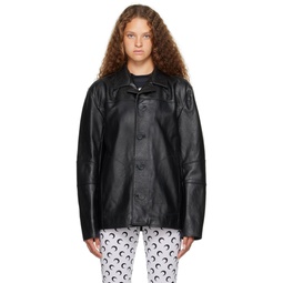Black Moonogram Leather Jacket 231020F064000