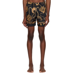 Black   Gold Straight Leg Swim Shorts 231020M208000