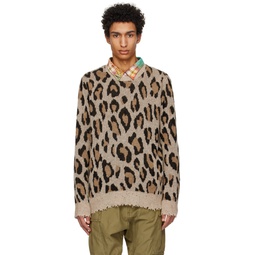 Beige   Brown Leopard Sweater 231021M201009