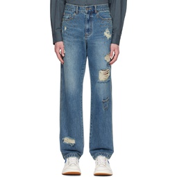 Blue Embroidered Jeans 231039M186001