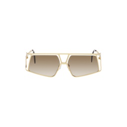 Gold   White Angled Aviator Sunglasses 231072F005003