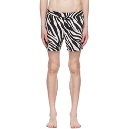 Black   Beige Zebra Swim Shorts 231076M193006