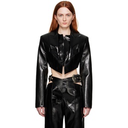 Black Cropped Faux Leather Jacket 231081F063001