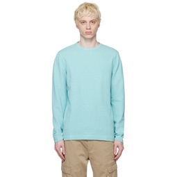 Blue Structured Long Sleeve T Shirt 231085M204023