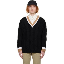 Black V Neck Sweater 231085M206001