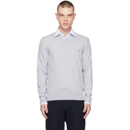 Gray V Neck Sweater 231085M206004