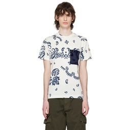 White   Navy Bandana Print T Shirt 231111M213046
