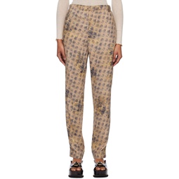 Beige Floral Trousers 231129F087034