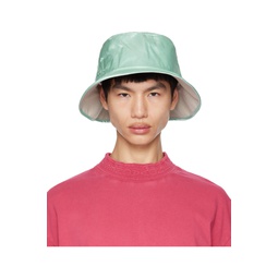 Reversible Green   Gray Embroidered Bucket Hat 231129M140003