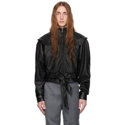 Black Zip Faux Leather Jacket 231149M181004