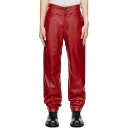 Red Four Pocket Faux Leather Pants 231149M189002