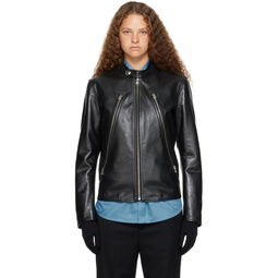 Black Zip Leather Jacket 231188F064002