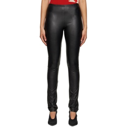 Black Embroidered Faux Leather Leggings 231188F085001