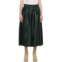 Green Pleated Faux Leather Trousers 231188F087005