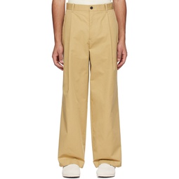 Beige Tucked Trousers 231221M191023