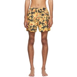 Yellow   Black Floral Swim Shorts 231249M208000