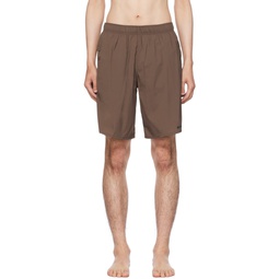 Brown Printed Swim Shorts 231249M208003