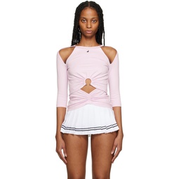 Pink Cutout Long Sleeve T Shirt 231252F110077