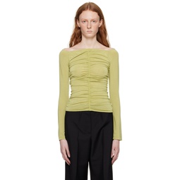 Green Ruched Long Sleeve T Shirt 231278F110002